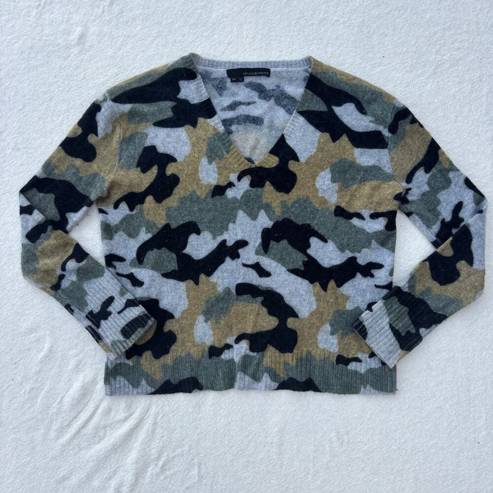 360 Cashmere Camo Sweater Women's XS Camouflage V-Neck Long Sleeve Pullover - Picture 2 of 9